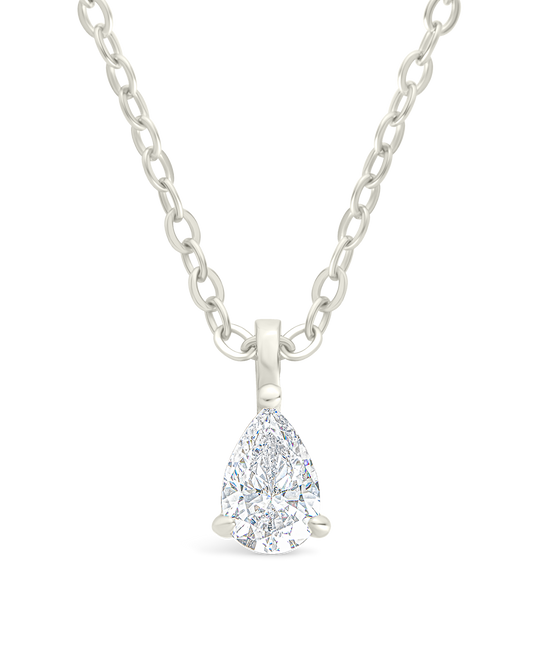 Sterling Silver Pear CZ Prong Set Pendant