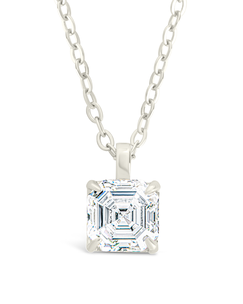 Sterling Silver Asscher Prong Set Pendant