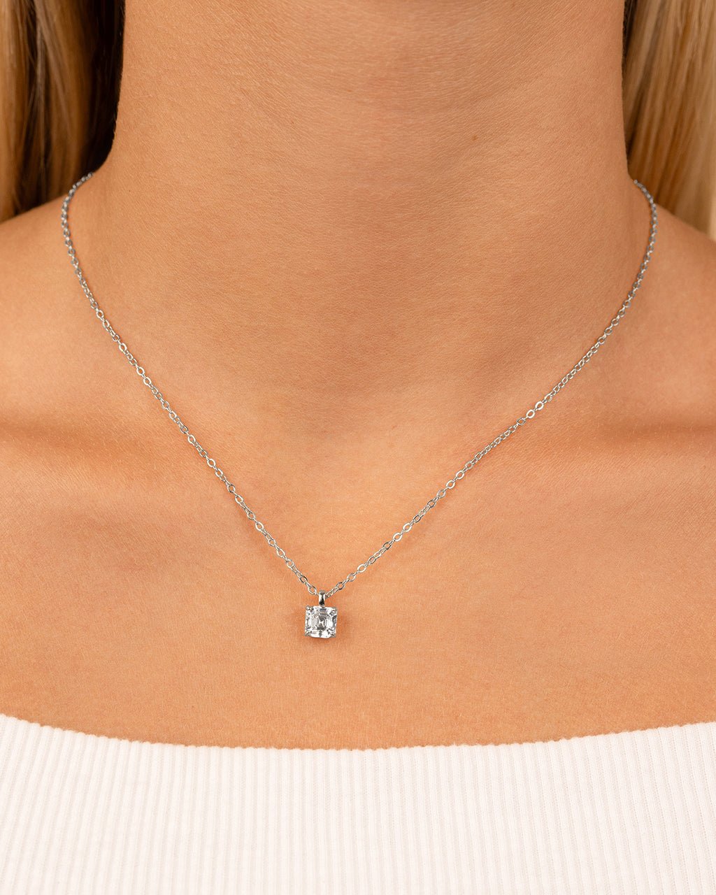 Sterling Silver Asscher Prong Set Pendant - Sterling Forever