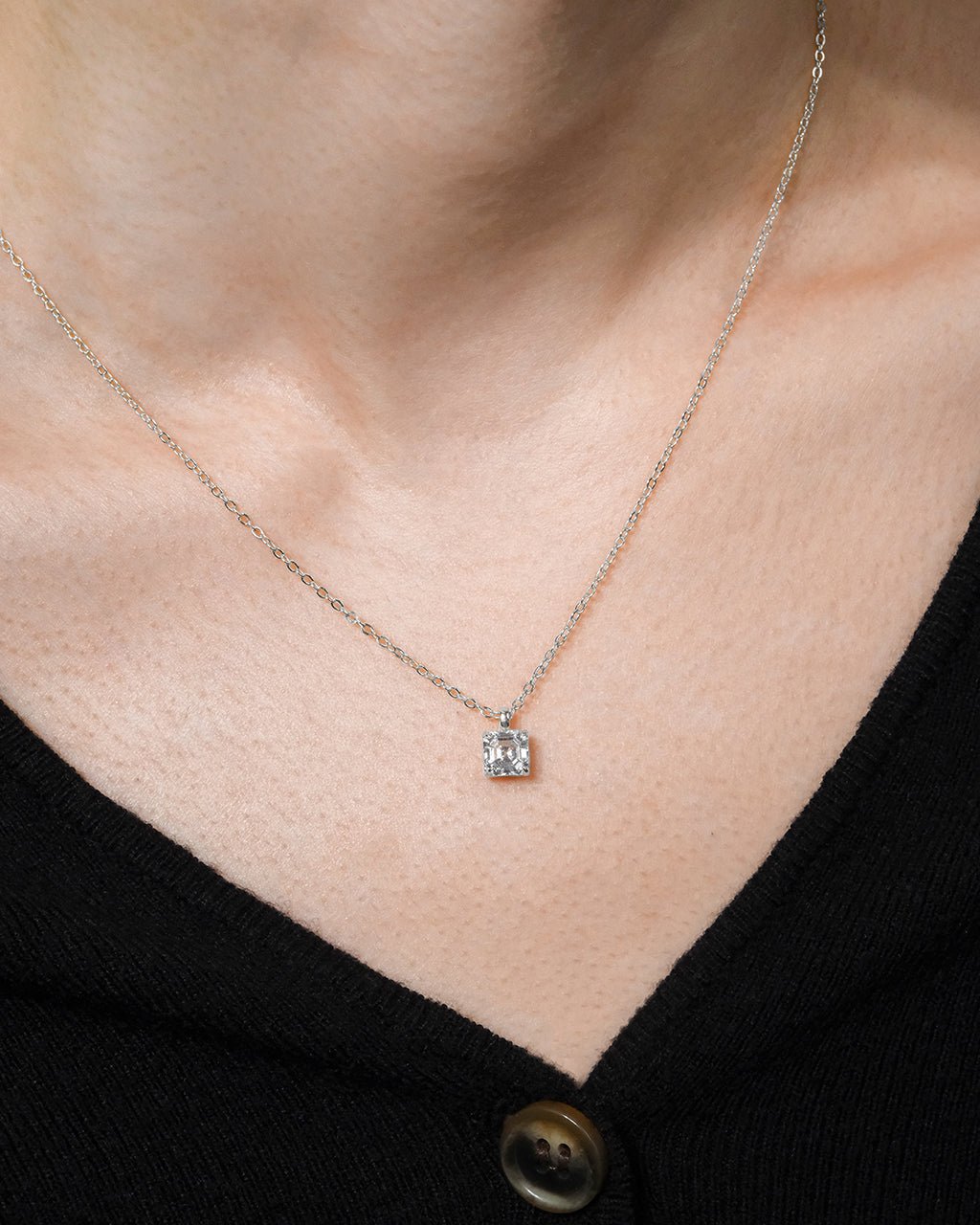 Sterling Silver Asscher Prong Set Pendant - Sterling Forever