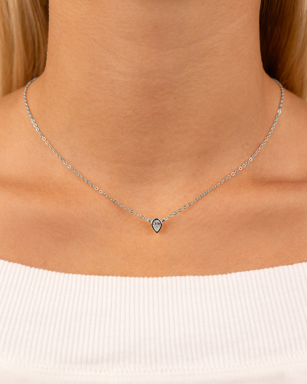 Sterling Silver Pear Bezel Set Pendant