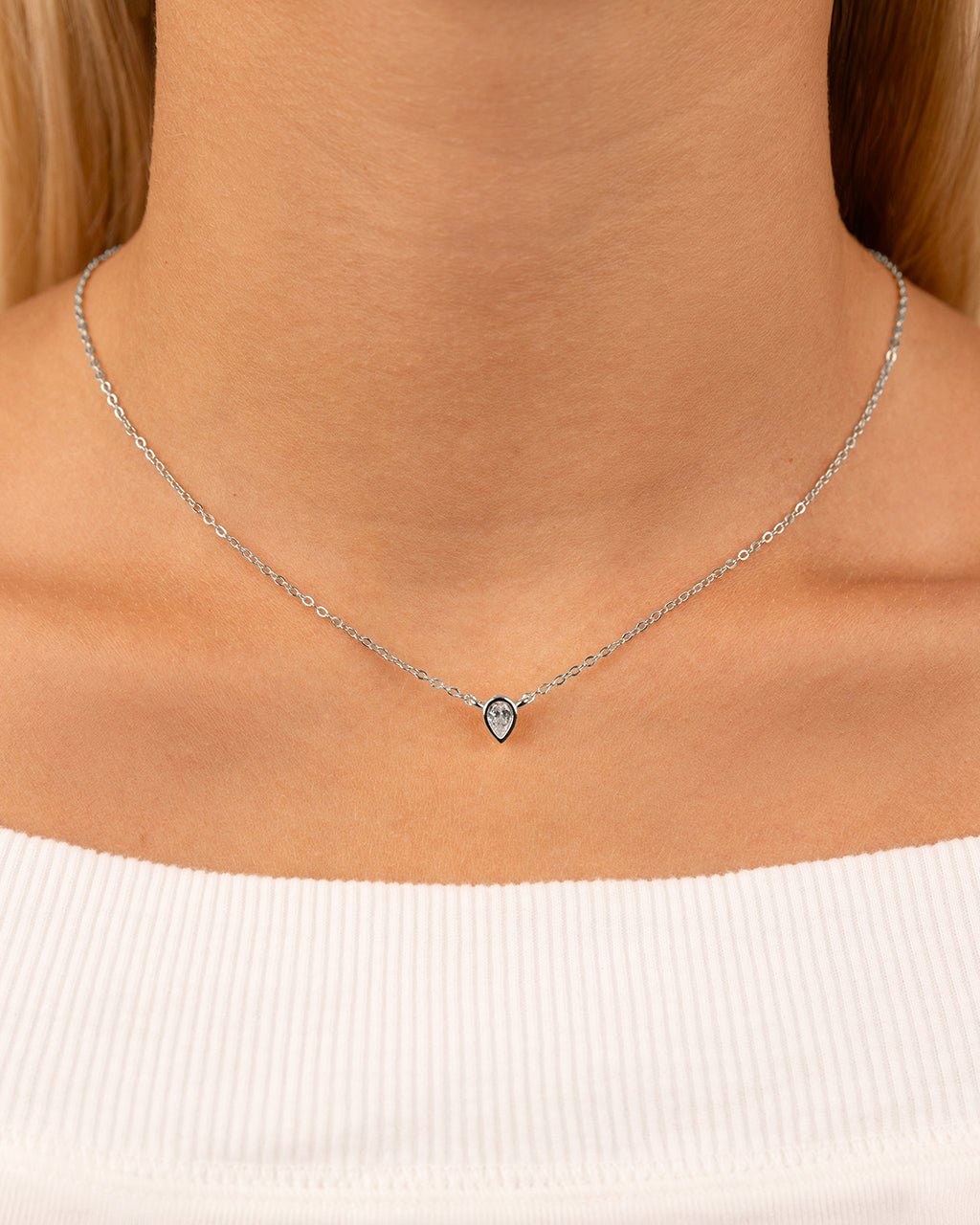 Sterling Silver Pear Bezel Set Pendant - Sterling Forever