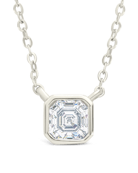 Sterling Silver Asscher Bezel Set Pendant - Sterling Forever