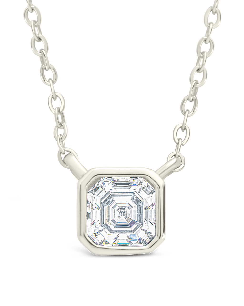 Sterling Silver Asscher Bezel Set Pendant - Sterling Forever
