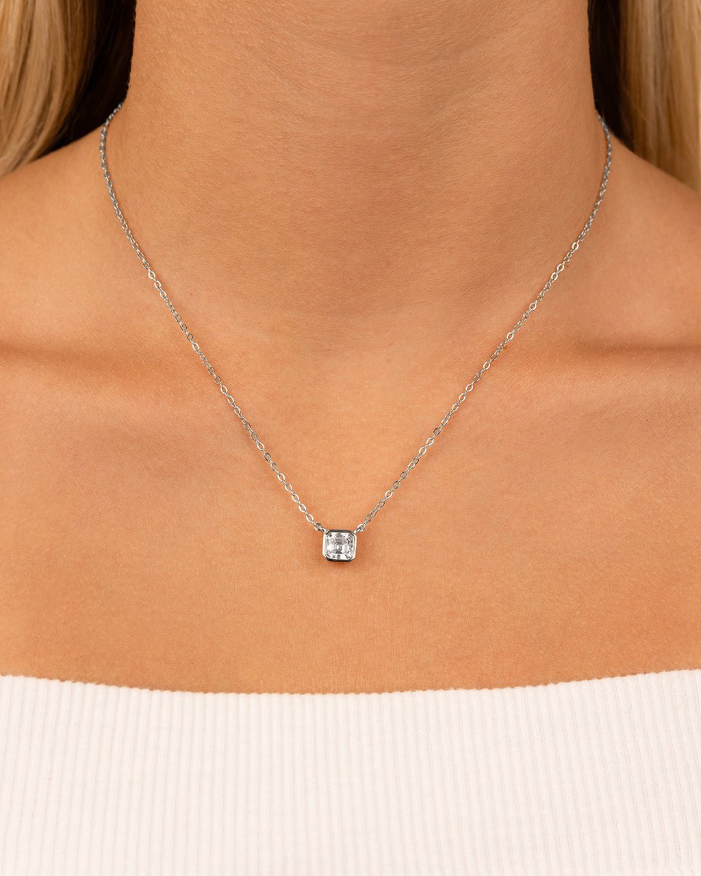 Sterling Silver Asscher Bezel Set Pendant - Sterling Forever