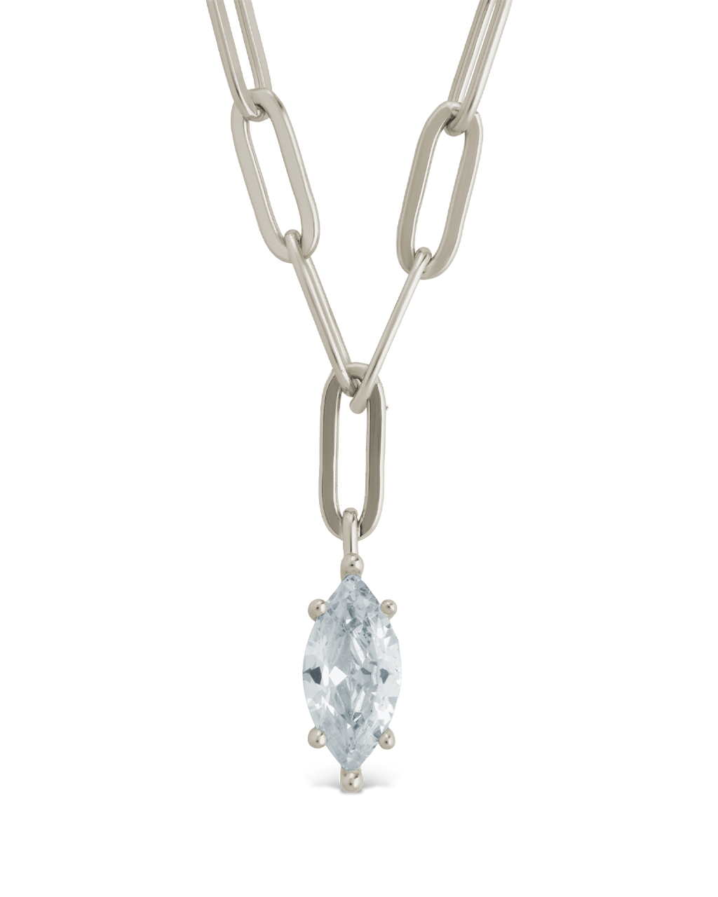 Sterling Silver Margrét Solitaire Drop Link Necklace