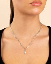 Sterling Silver Margrét Solitaire Drop Link Necklace