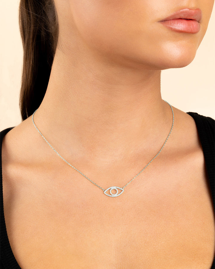 Sterling Silver Ulrika Pavé Evil Eye Necklace
