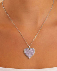 Sterling Silver Amethyst CZ Statement Heart Pendant