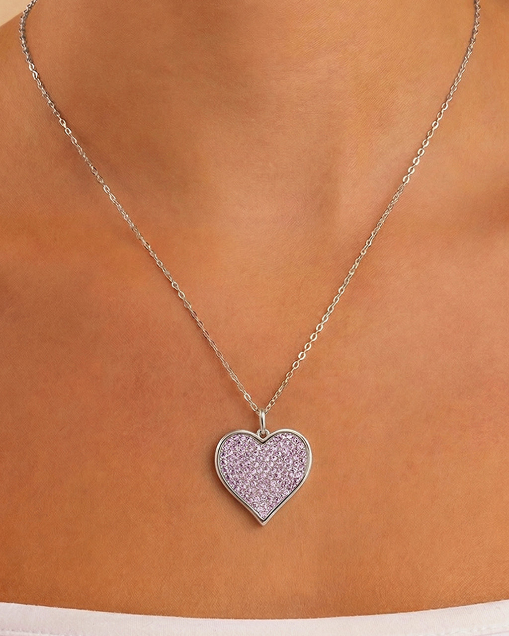 Sterling Silver Amethyst CZ Statement Heart Pendant