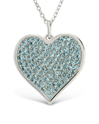 Sterling Silver Aquamarine CZ Statement Heart Pendant