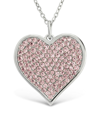 Sterling Silver Light Pink CZ Statement Heart Pendant