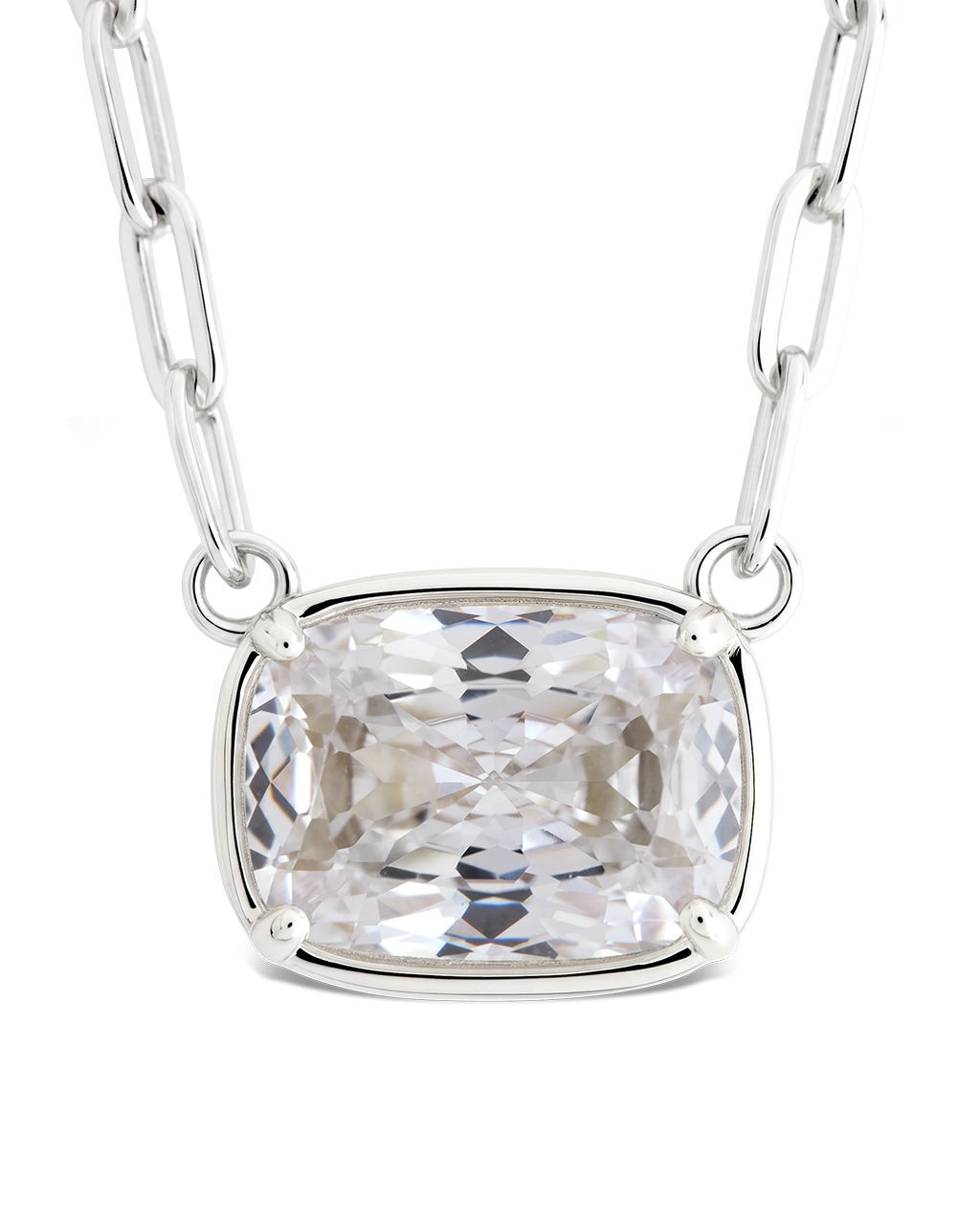Sterling Silver Elongated Cushion Paperclip Chain Necklace