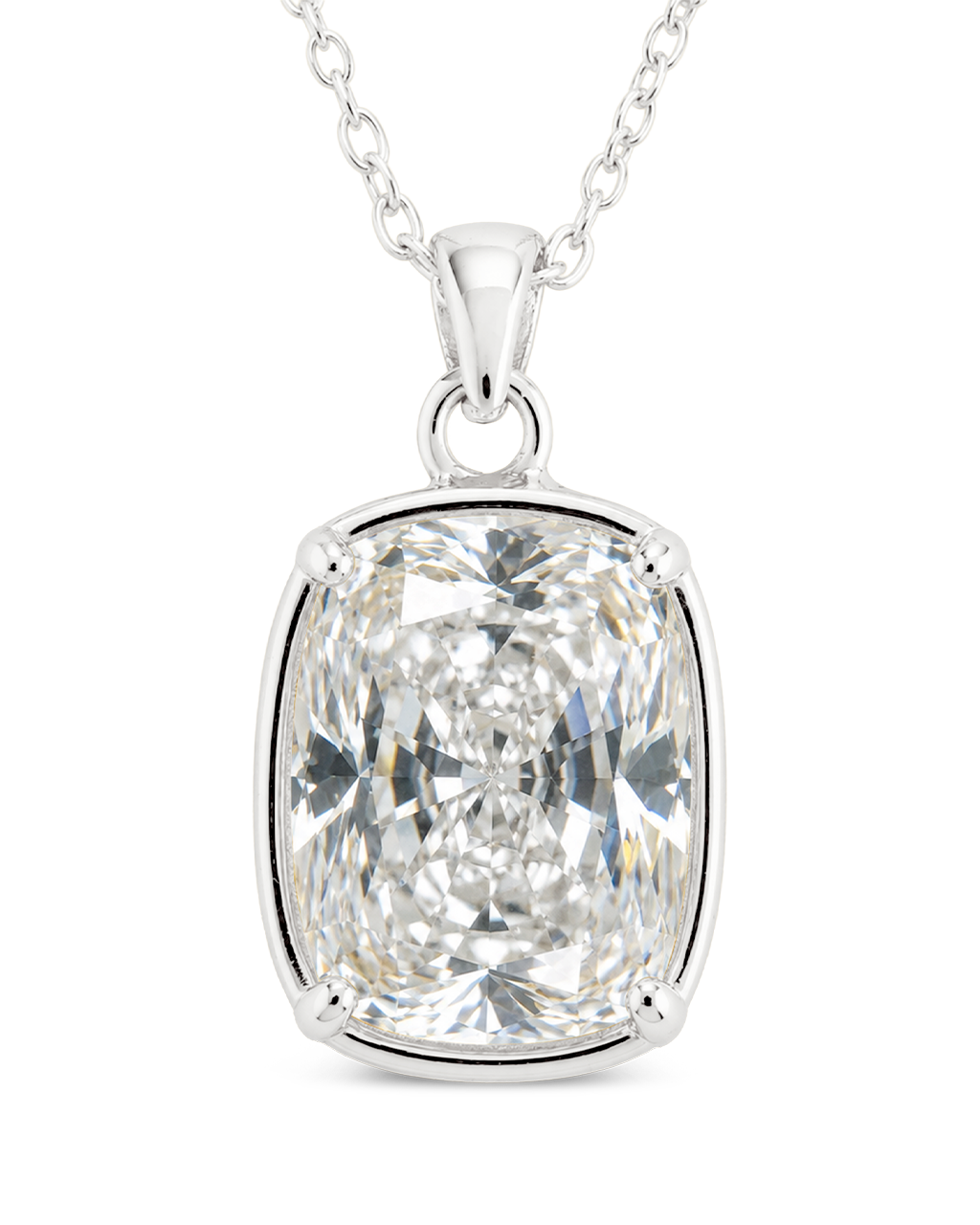 Sterling Silver Elongated Cushion Necklace