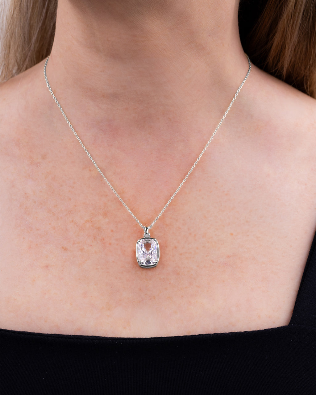 Sterling Silver Elongated Cushion Necklace