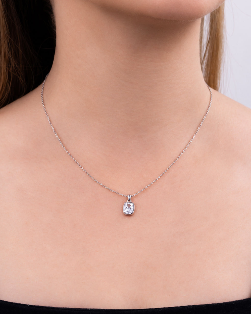 Sterling Silver Mini Elongated Cushion Necklace