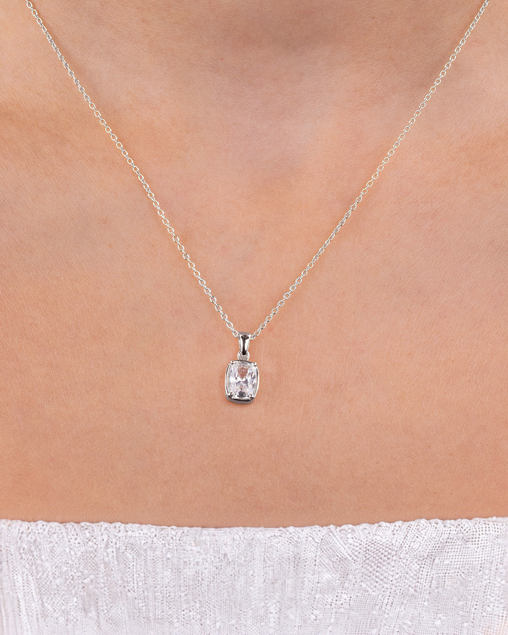 Sterling Silver Mini Elongated Cushion Necklace