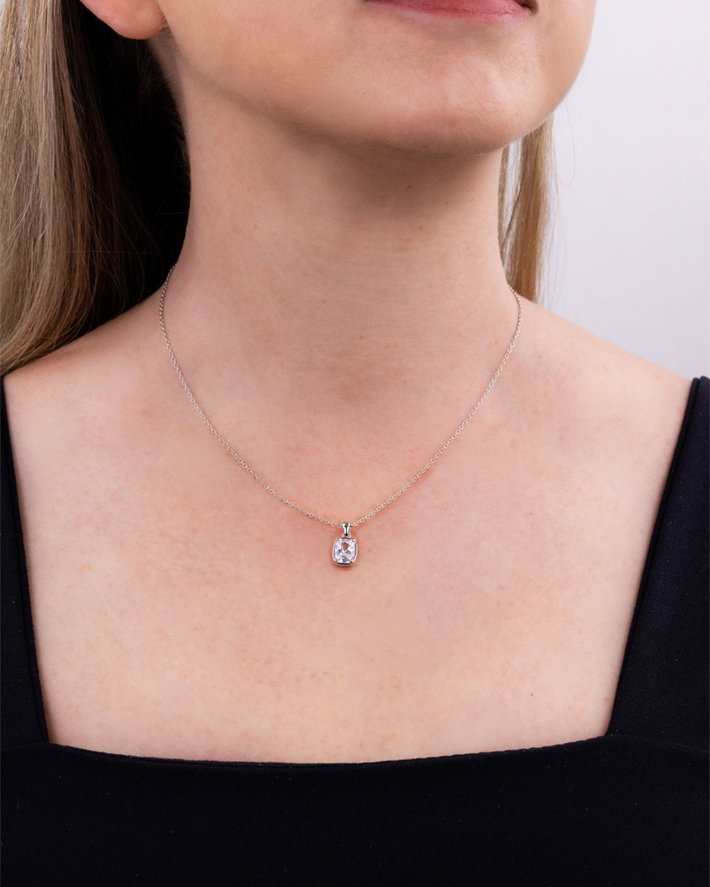Sterling Silver Mini Elongated Cushion Necklace