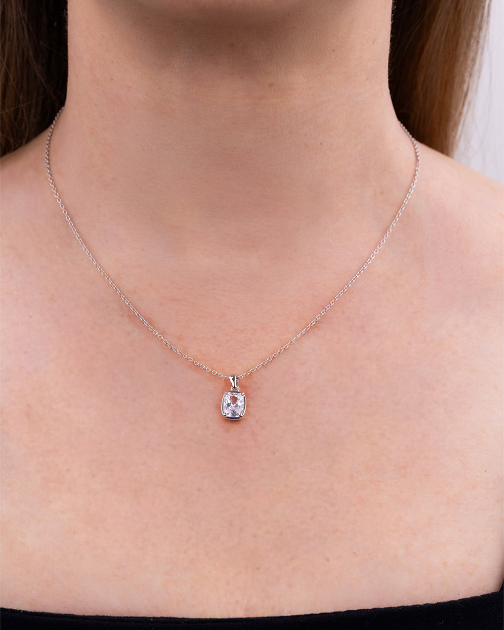 Sterling Silver Mini Elongated Cushion Necklace