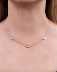 Sterling Silver Elongated Cushion Stationed Chain Necklace