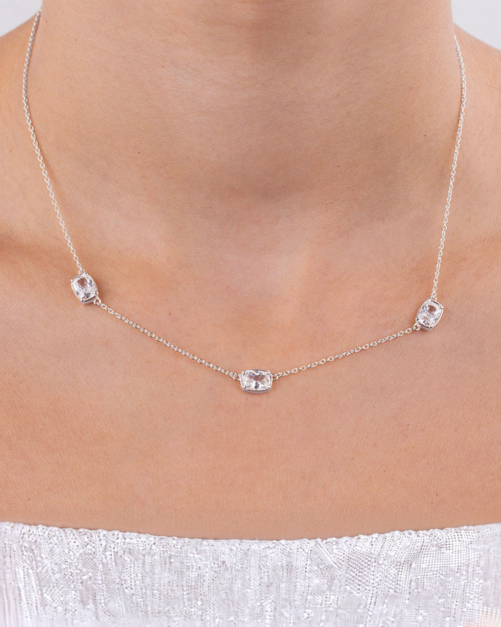 Sterling Silver Elongated Cushion Stationed Chain Necklace