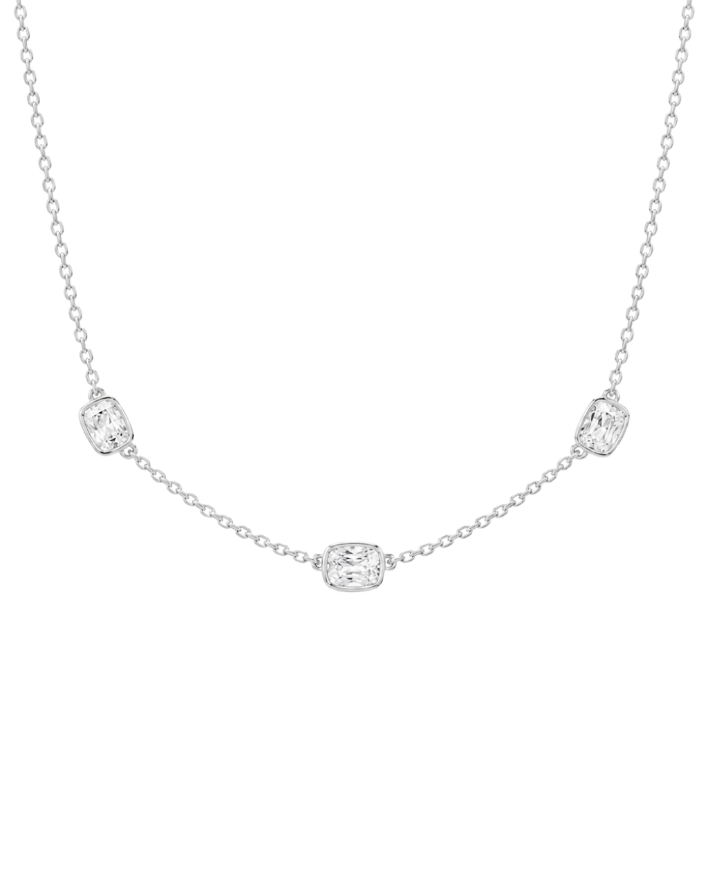 Sterling Silver Elongated Cushion Stationed Chain Necklace