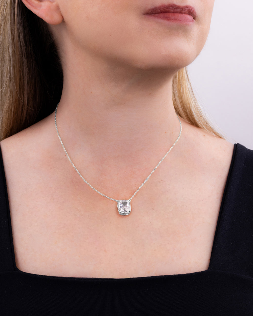 Sterling Silver Elongated Cushion Drop Necklace
