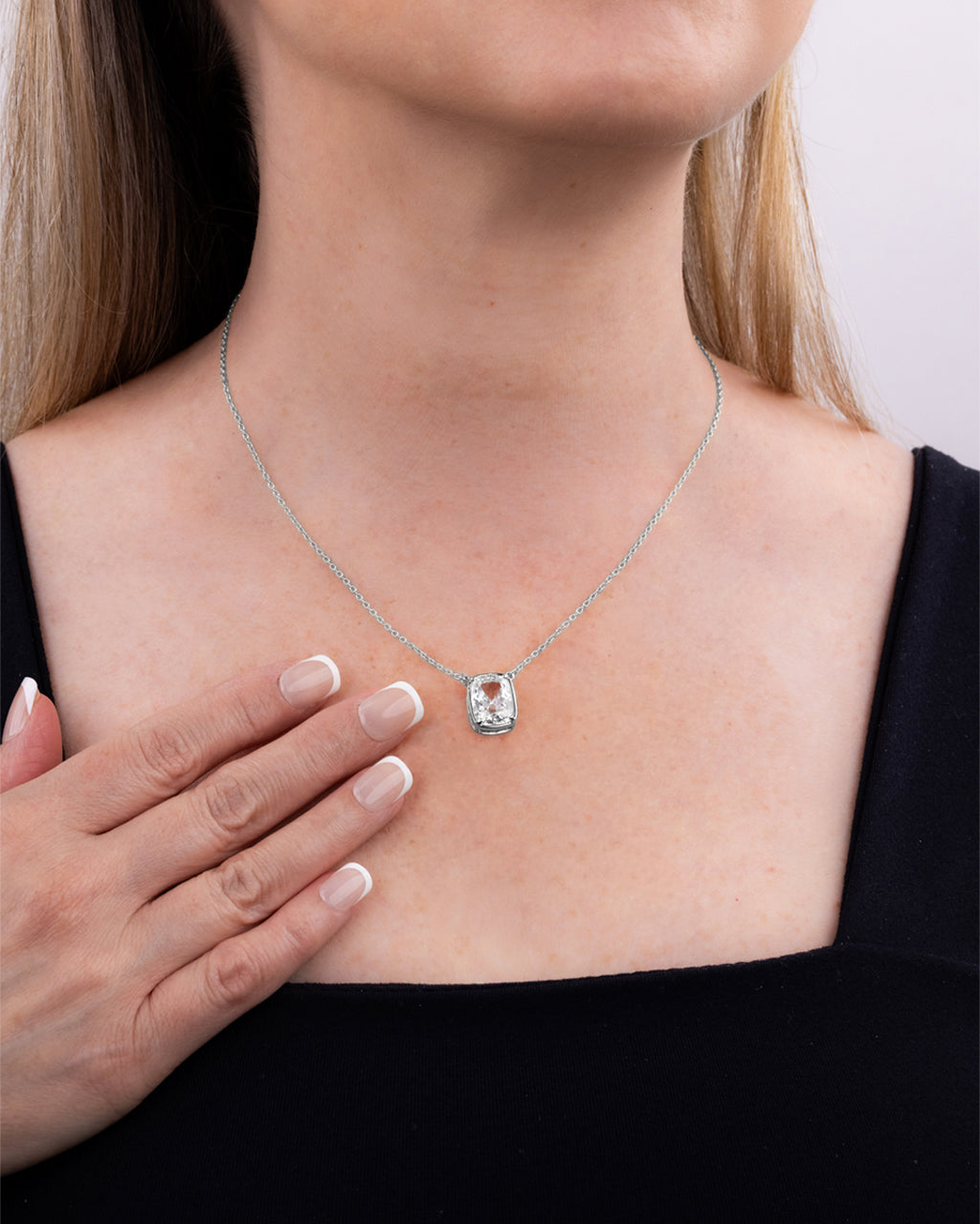 Sterling Silver Elongated Cushion Drop Necklace