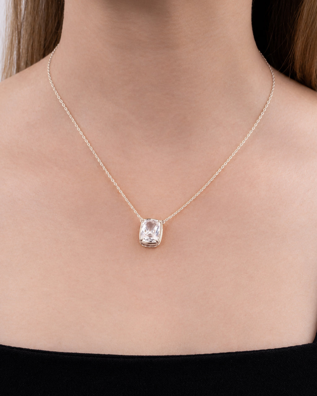 Sterling Silver Elongated Cushion Drop Necklace