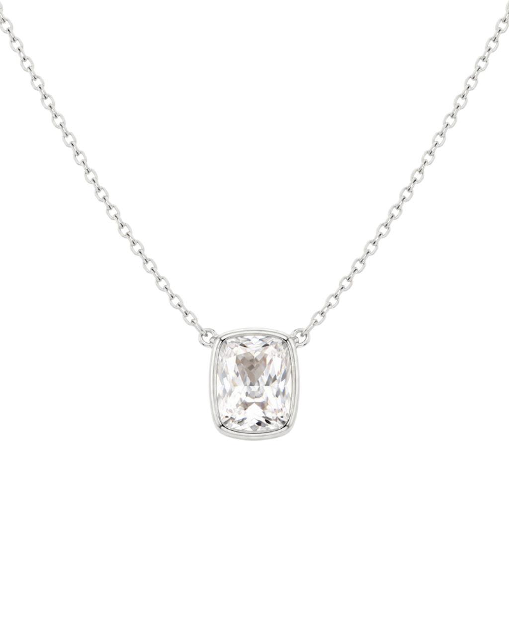 Sterling Silver Elongated Cushion Drop Necklace
