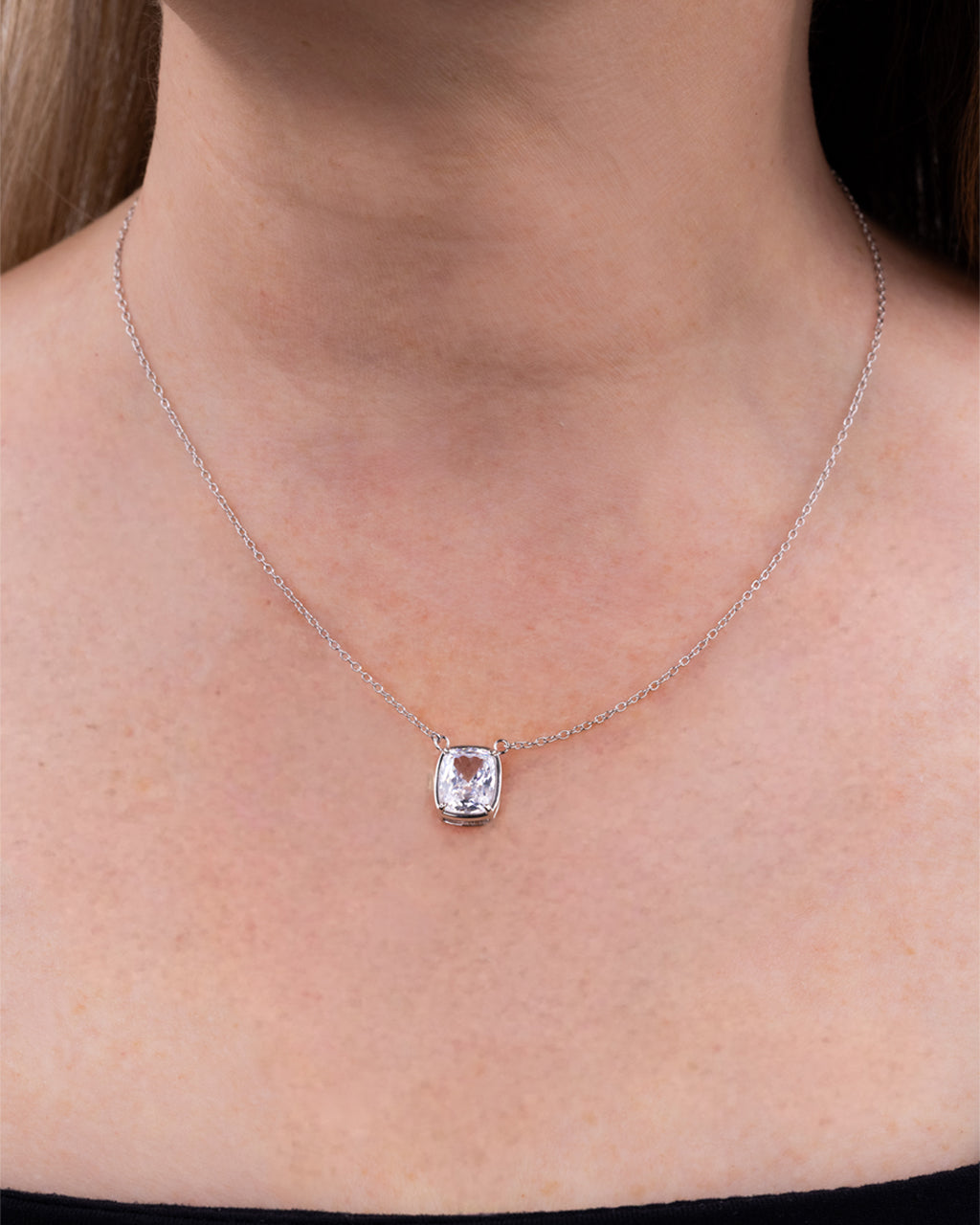 Sterling Silver Mini Elongated Cushion Drop Necklace
