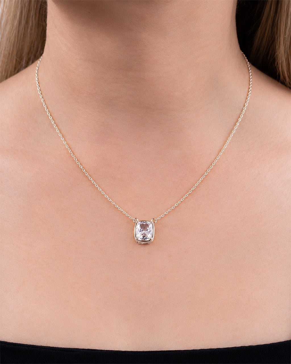 Sterling Silver Mini Elongated Cushion Drop Necklace