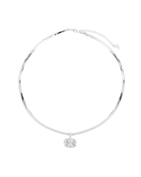 Sterling Silver Elongated Cushion Herringbone Chain Necklace