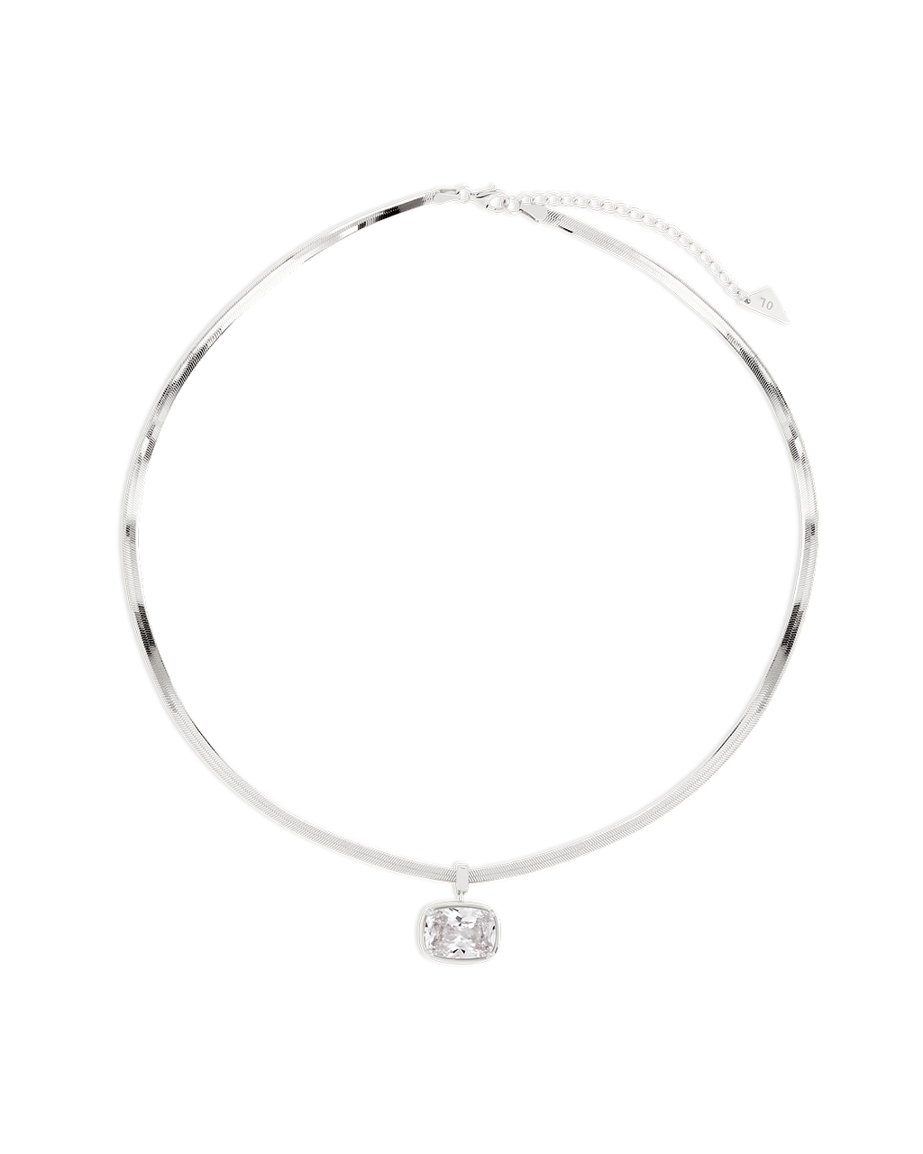 Sterling Silver Elongated Cushion Herringbone Chain Necklace