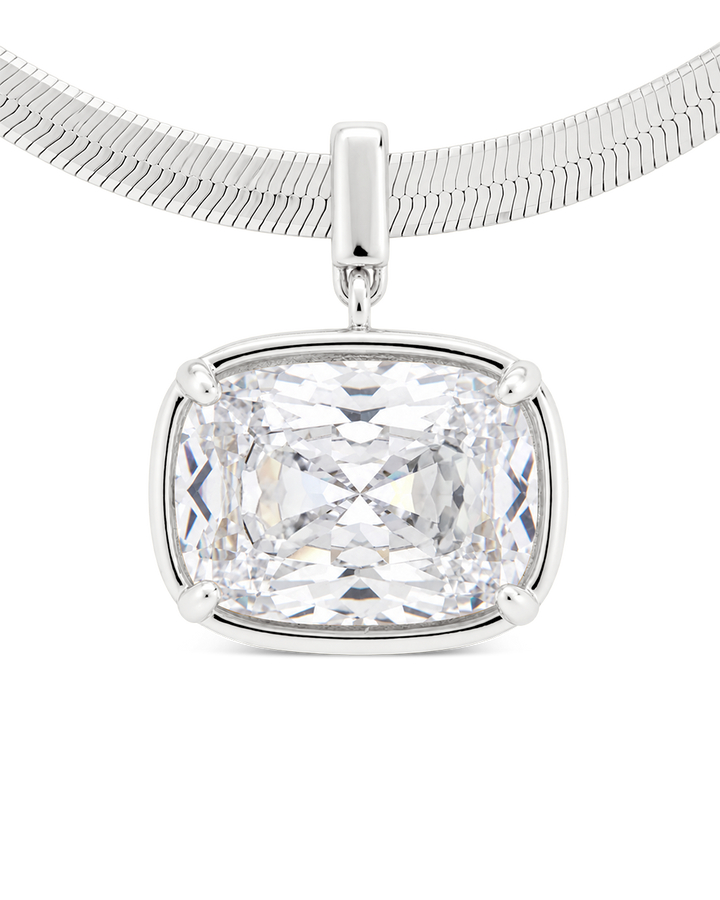 Sterling Silver Elongated Cushion Herringbone Chain Necklace
