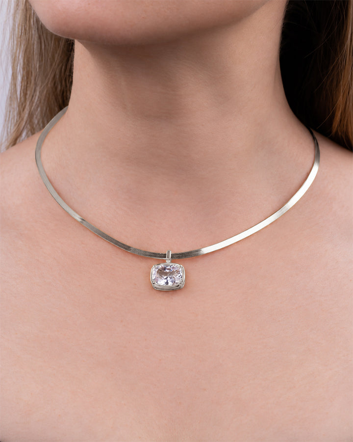 Sterling Silver Elongated Cushion Herringbone Chain Necklace