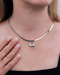 Sterling Silver Elongated Cushion Herringbone Chain Necklace
