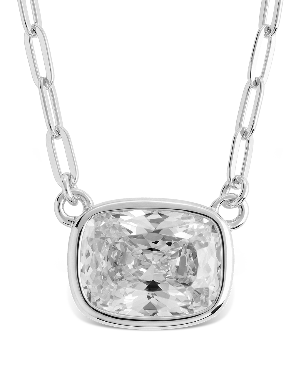 Sterling Silver Mini Elongated Cushion Paperclip Chain Necklace