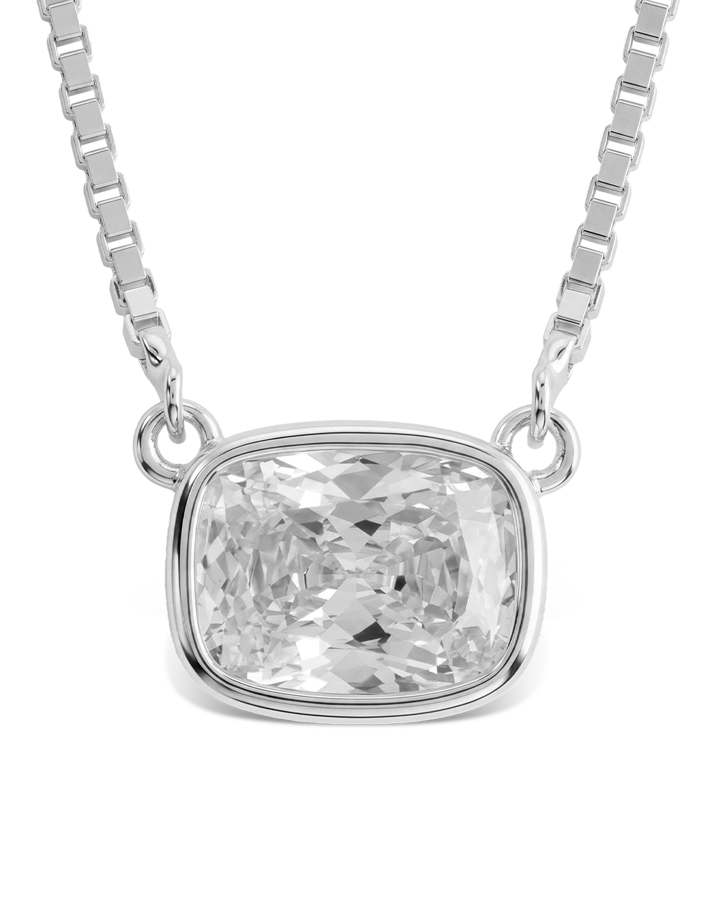 Sterling Silver Mini Elongated Cushion Box Chain Necklace