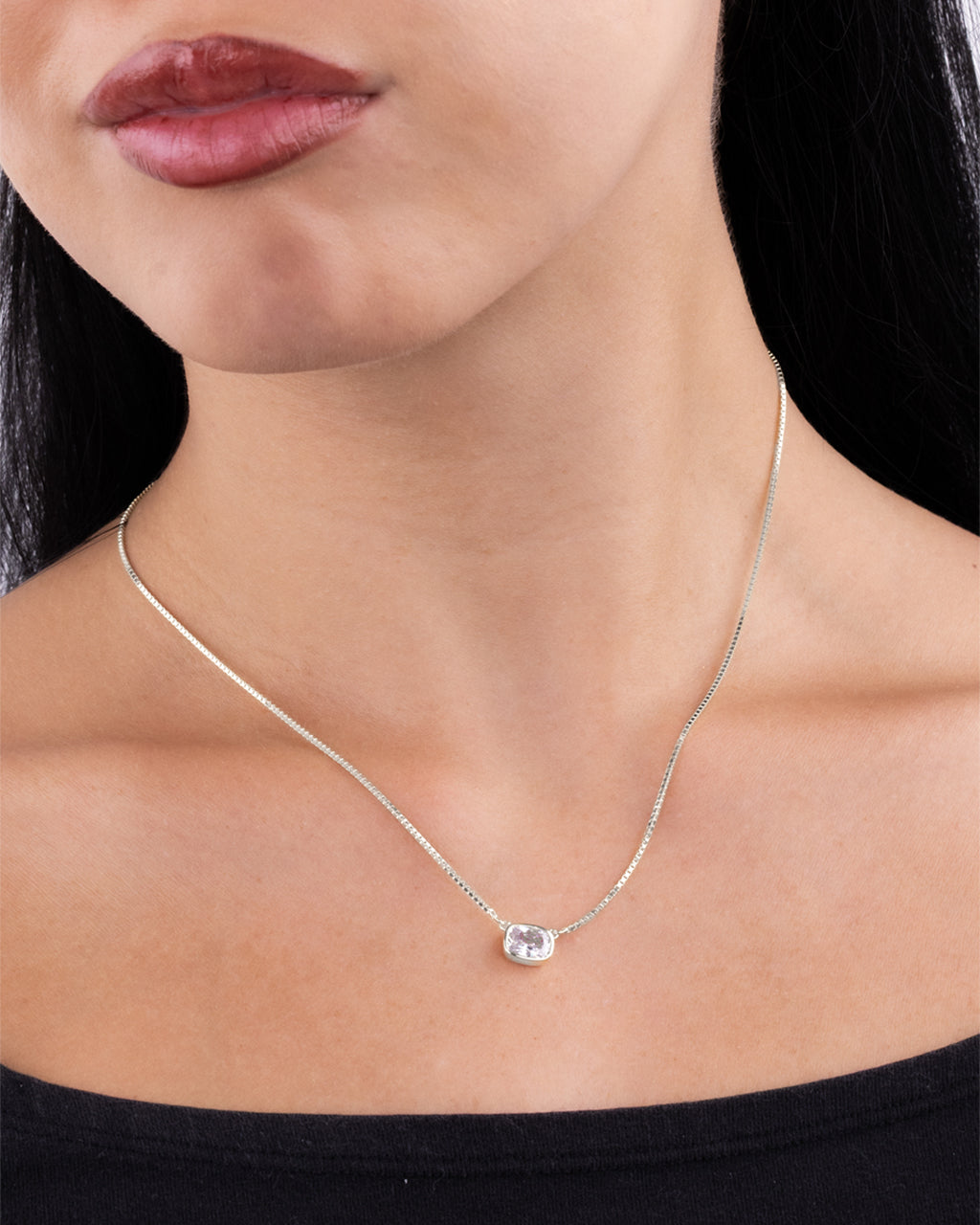 Sterling Silver Mini Elongated Cushion Box Chain Necklace