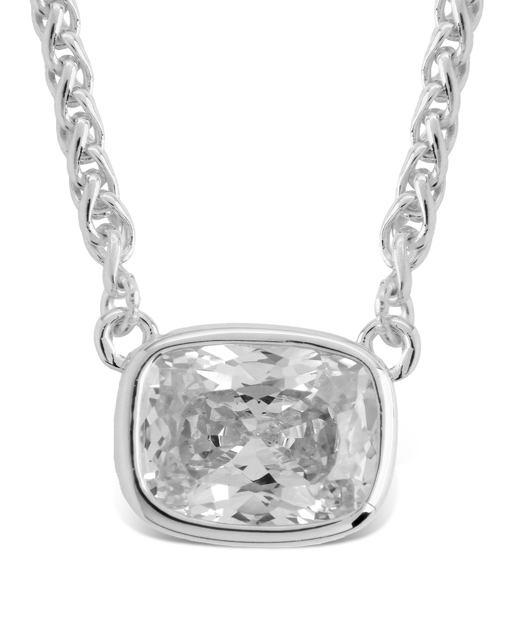 Sterling Silver Mini Elongated Cushion Wheat Chain Necklace