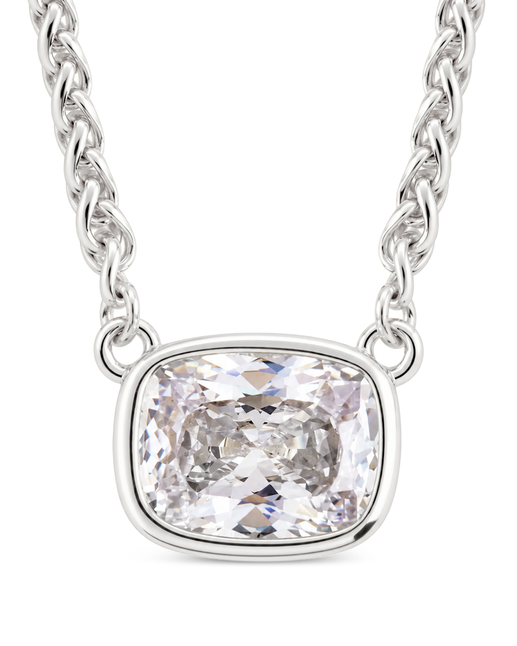 Sterling Silver Mini Elongated Cushion Wheat Chain Necklace