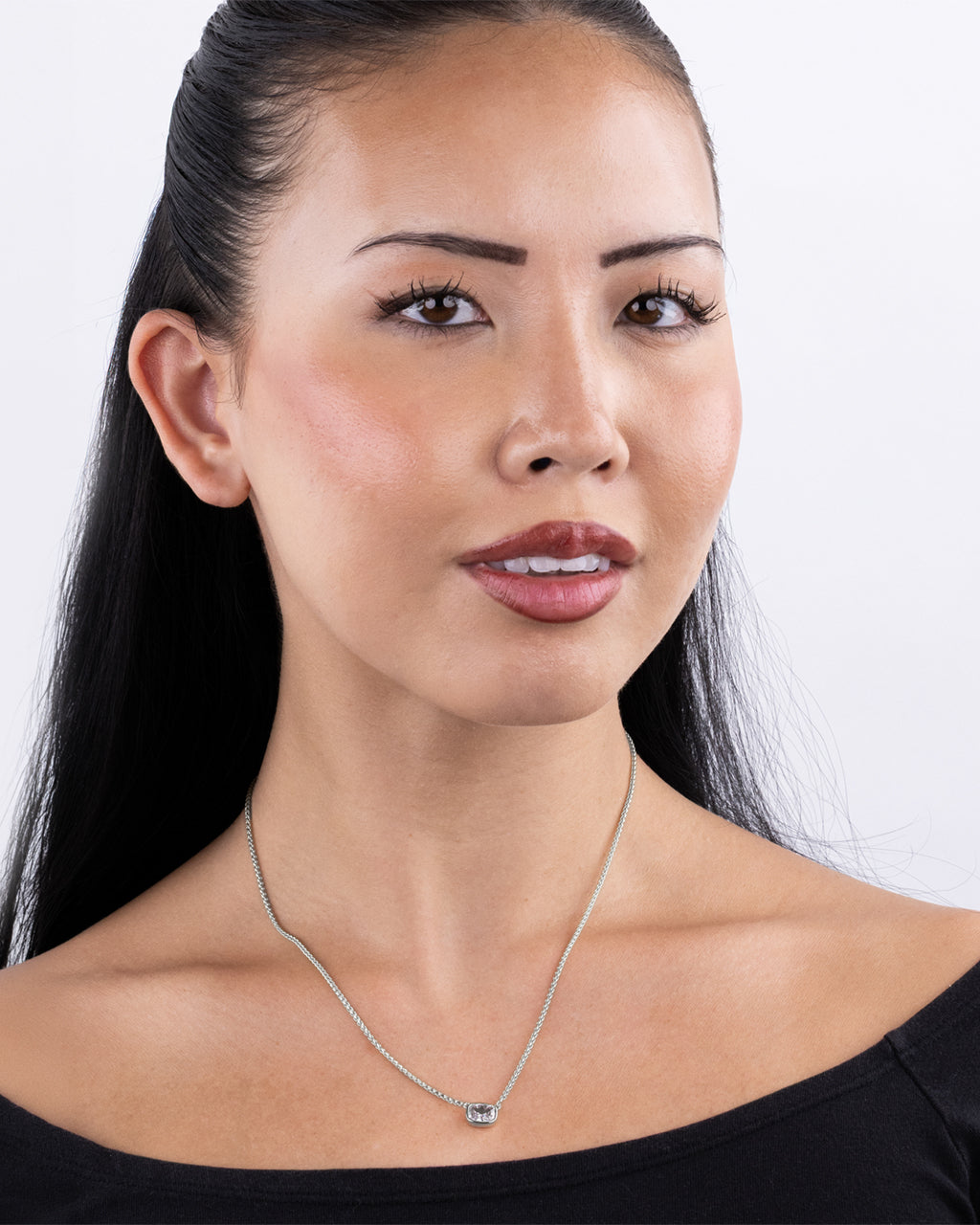 Sterling Silver Mini Elongated Cushion Wheat Chain Necklace