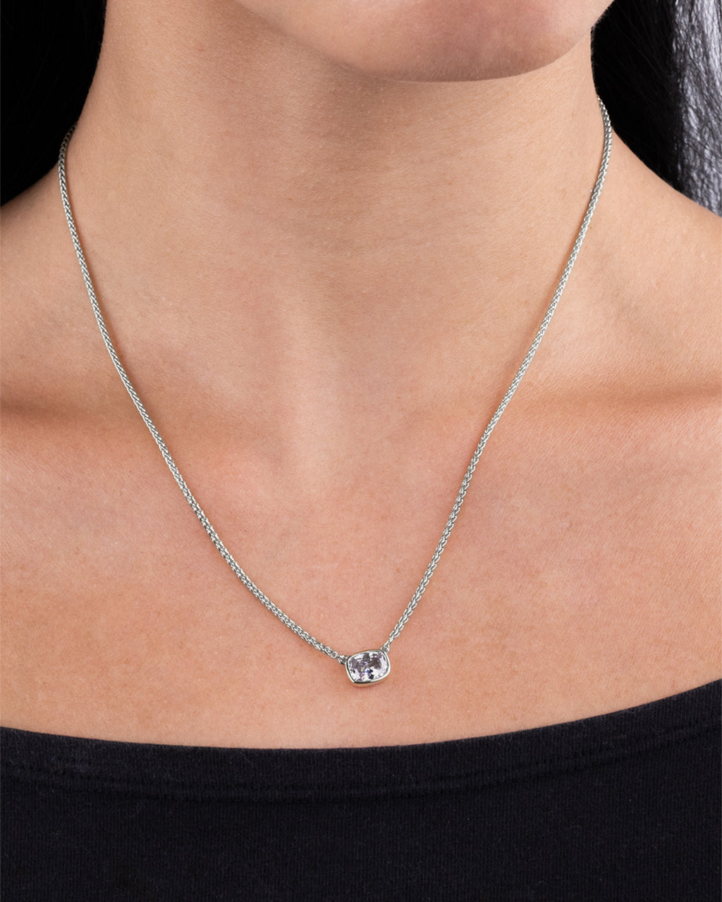 Sterling Silver Mini Elongated Cushion Wheat Chain Necklace