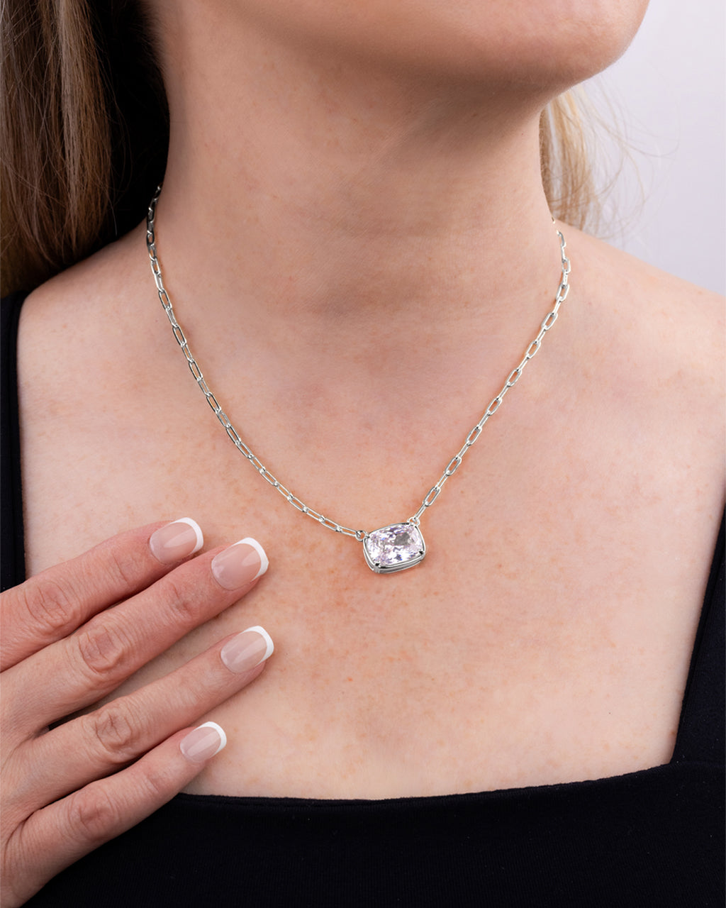 Sterling Silver Elongated Cushion Paperclip Chain Necklace