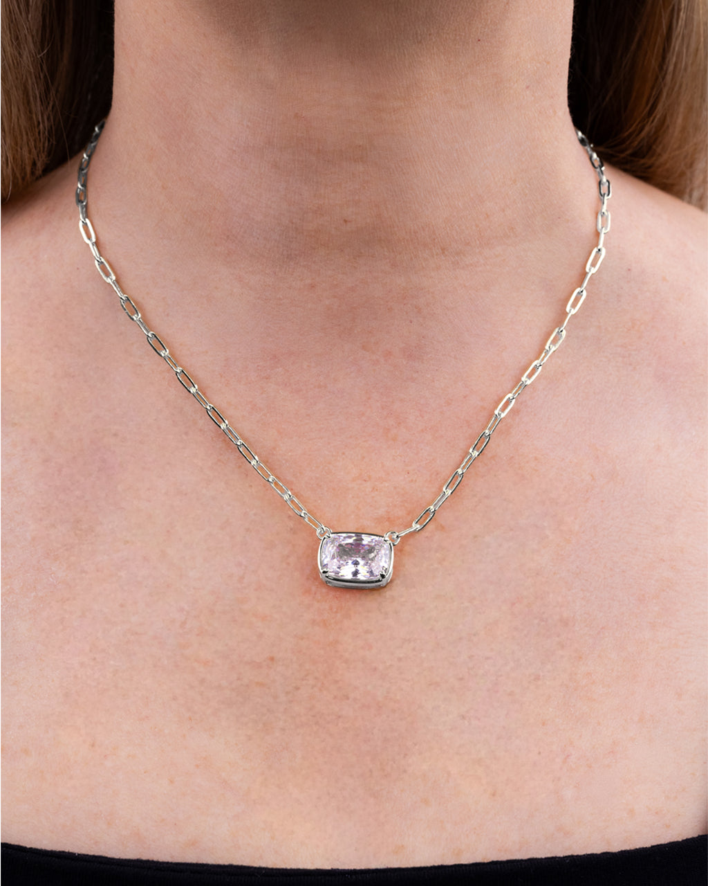 Sterling Silver Elongated Cushion Paperclip Chain Necklace