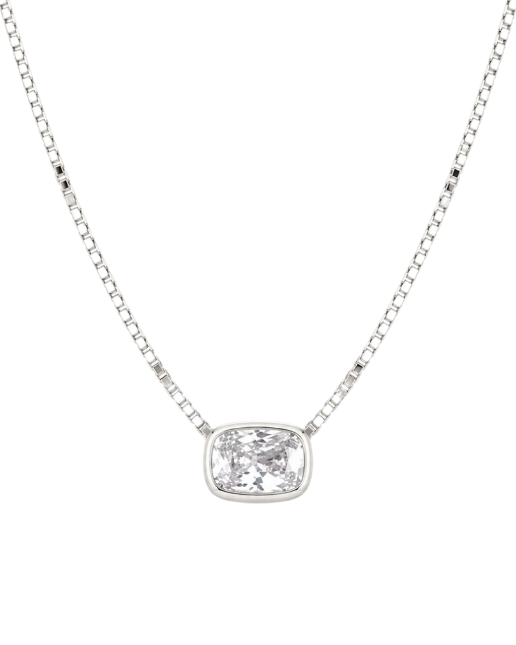 Sterling Silver Elongated Cushion Box Chain Necklace