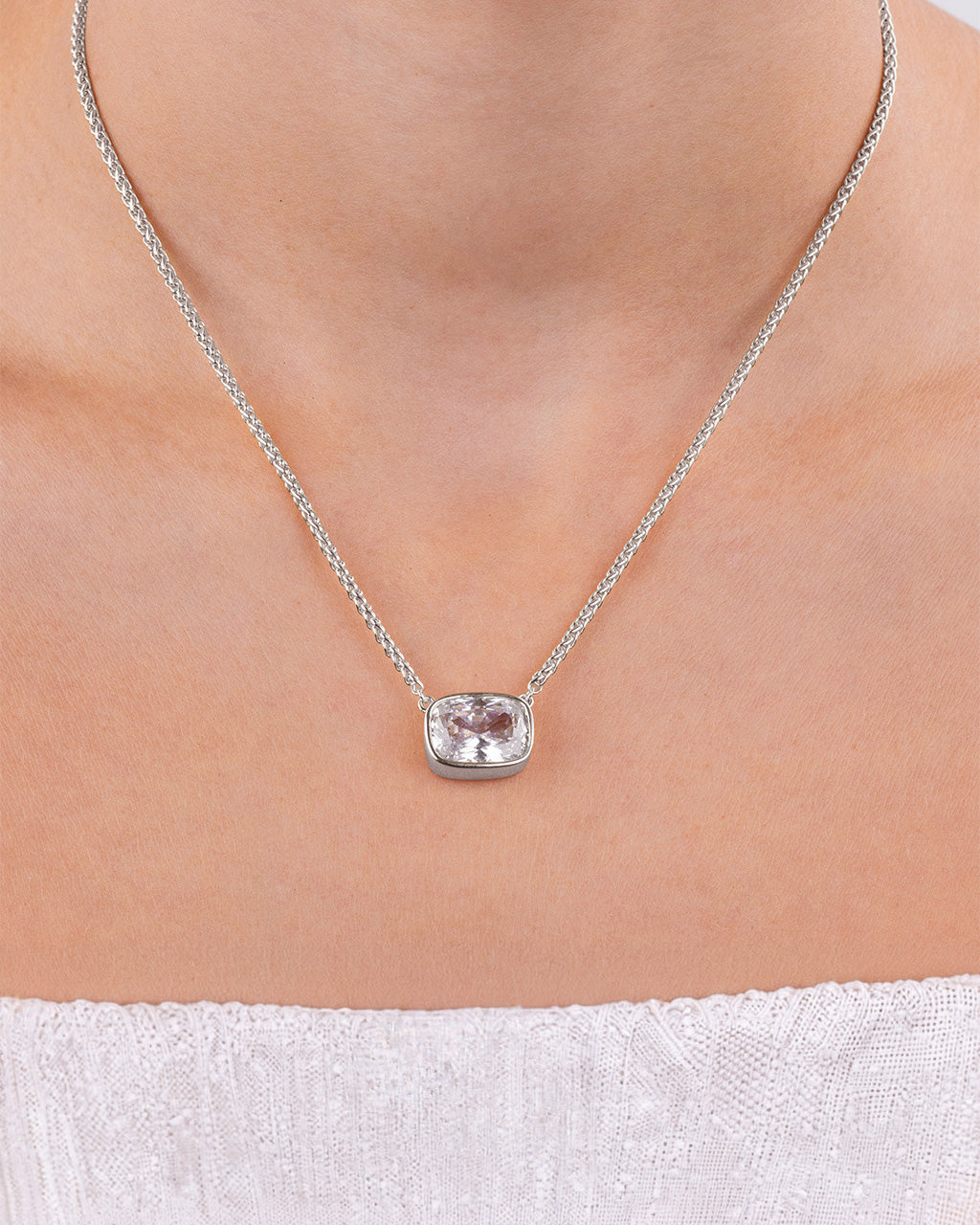 Sterling Silver Elongated Cushion Wheat Chain Necklace