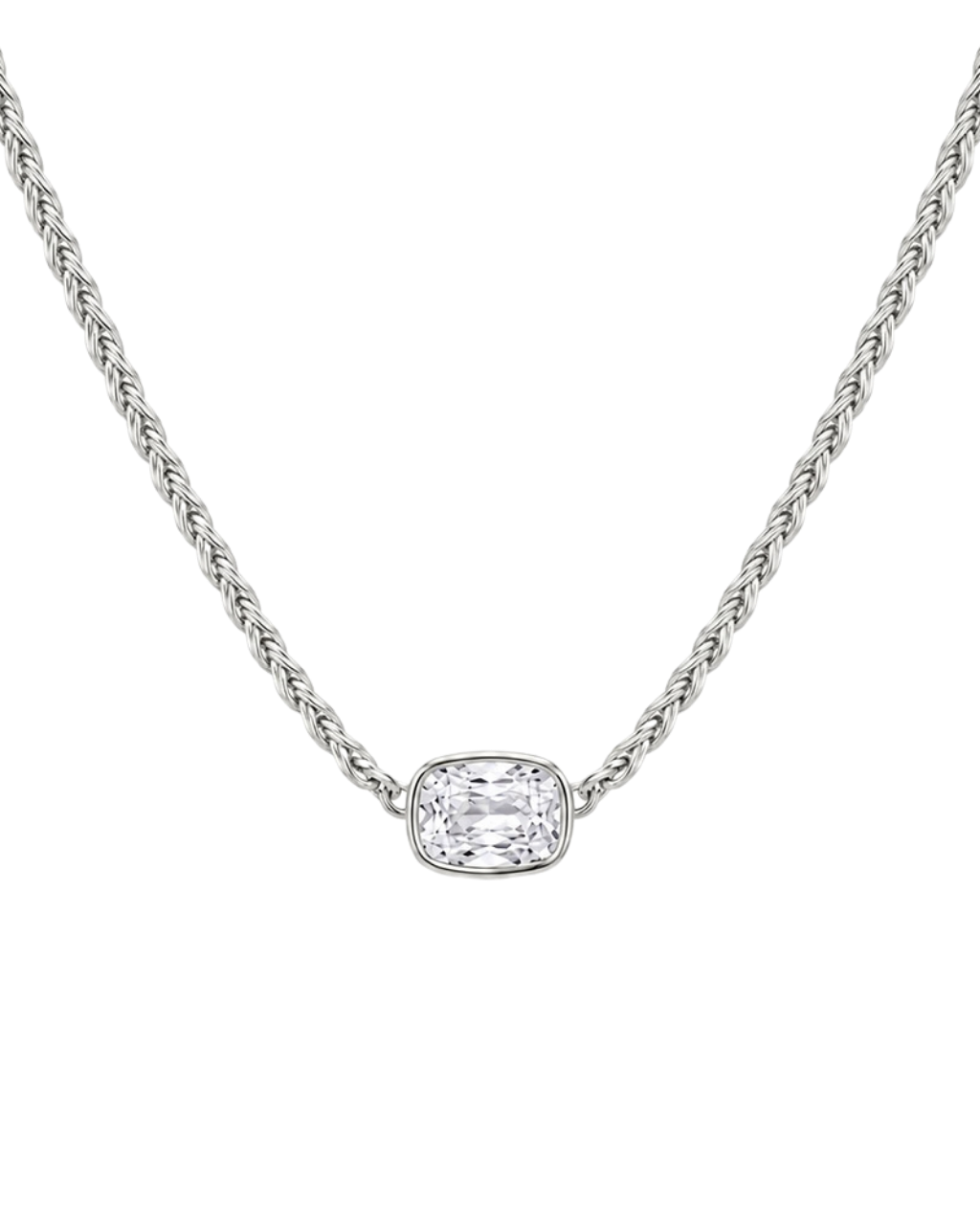 Sterling Silver Elongated Cushion Wheat Chain Necklace