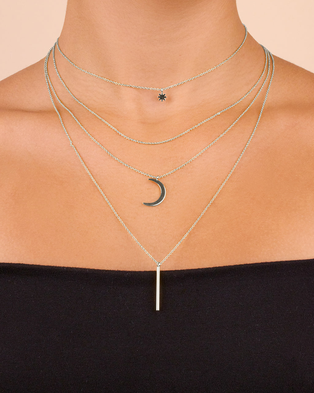 Crescent & Bar Multi Layer Necklace